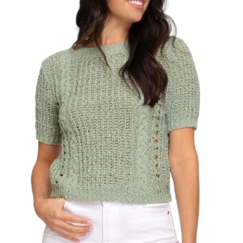 SHE + SKY Olive Knit Top | L
